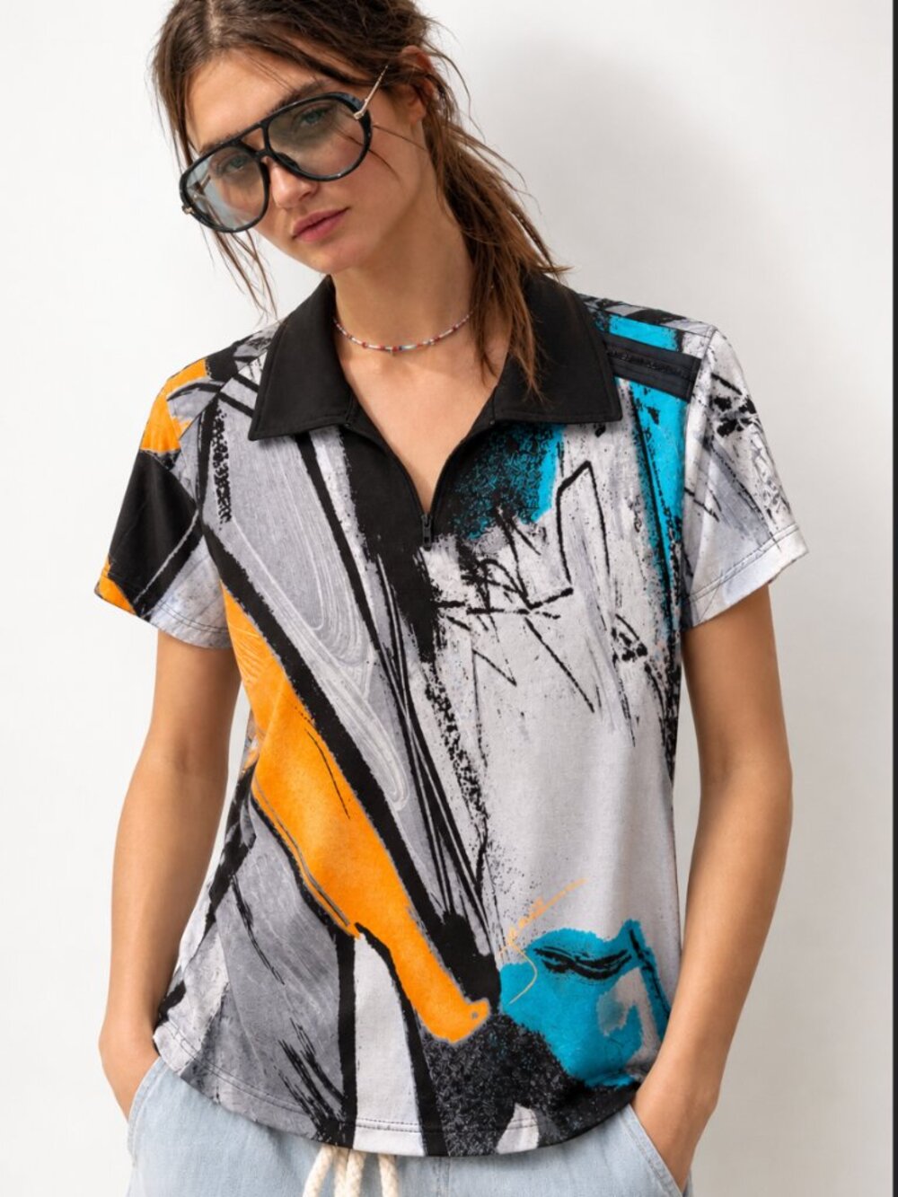 JAMIE SADOCK PRINT POLO TOP